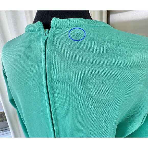 Vintage 70s dress, aqua/mint, Mod maxi gown with bell sleeves, scoop neck - Picture 9 of 10